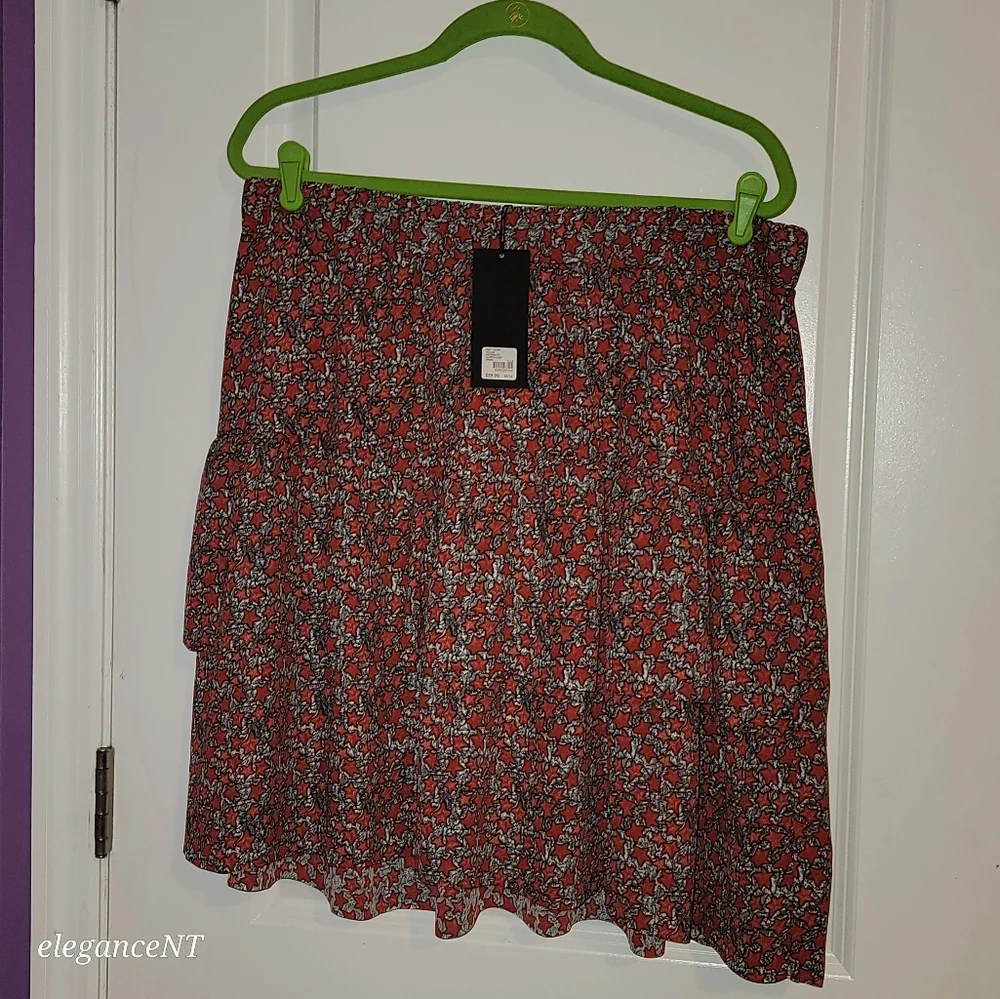 Lane Bryant 2 Layer Ruffle Starry Red/Black/White Lined Skirt Sz: 14/16 NWT